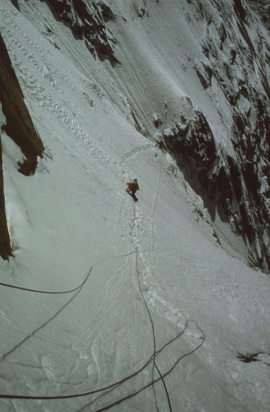 Lowe and Hennek simul traversing with me loosely belaying