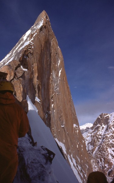 View of ridge to summit from bivouac on ridge