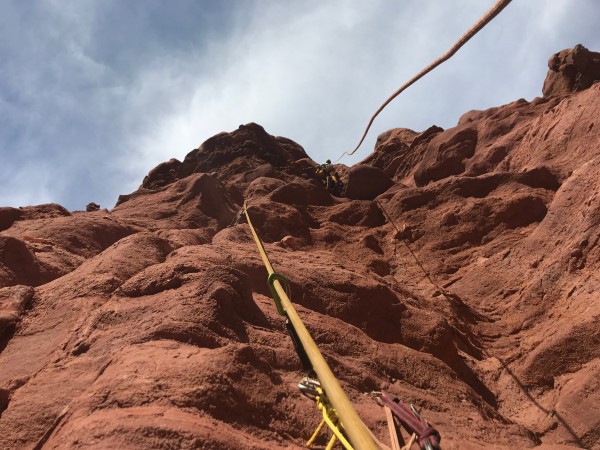 Keiko on the Steep fourth pitch.