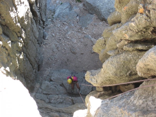 Rappel at the chimney.