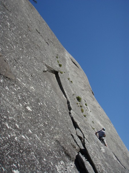 Matt beginning the second pitch of Gemini Crack, with the great 5.8 fi...