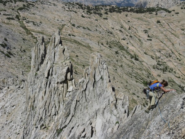 Lizzy traverses a crazy fin near the end of the Matthes Crest.