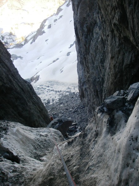 The avalanche debris outside this gully was rather impressive.