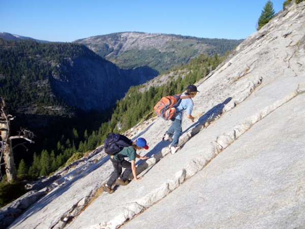 The boys like scrambling way better than hiking