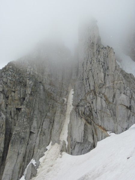 Middle couloir on North Peak - half melted out and gravel coated- 9/8/...