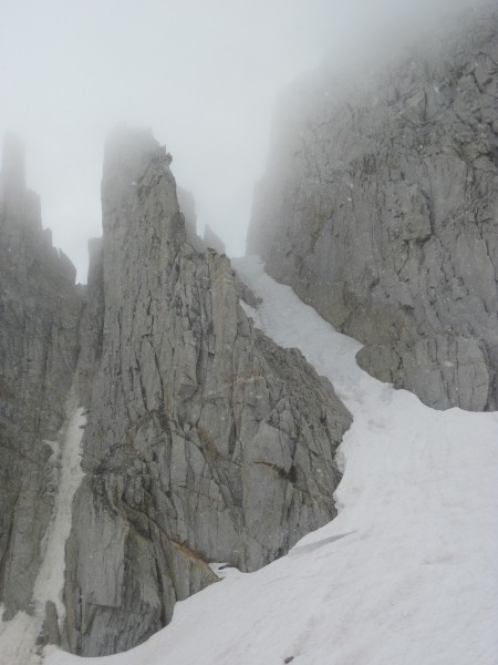 Middle and rightmost couloirs on North Peak - 9/8/10