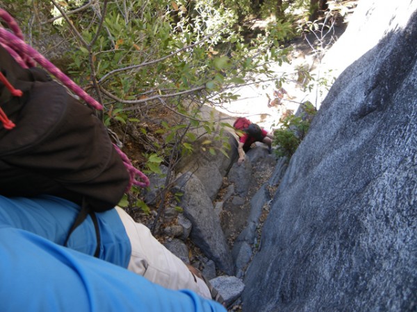 On the 3rd-class scramble to the start of the climbing.