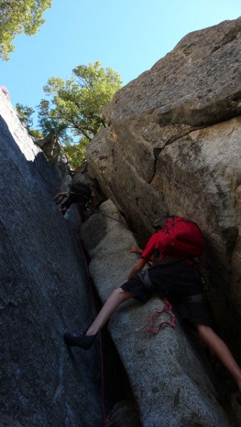 Ky on the tail end of the rope on the 4th-class pitch.  It's plenty st...