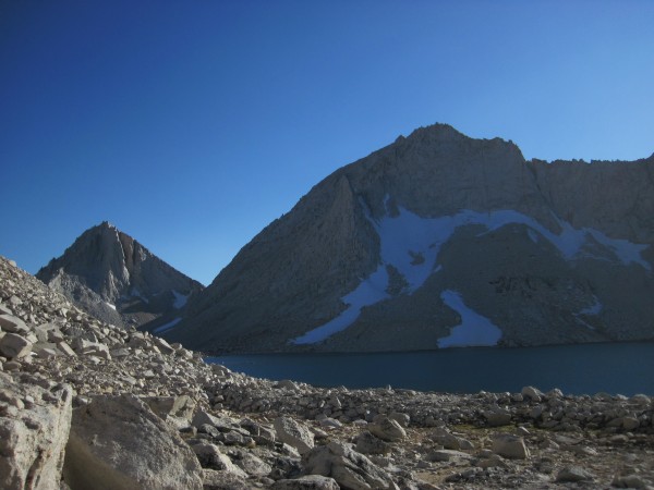 Merriam and Royce Peaks with the lower Royce Lake in the foreground - ...