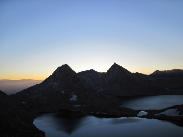 Royce Lakes from the toe of the snowfield below Feather Peak's N Coulo...