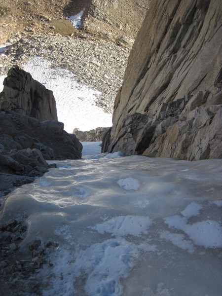 Looking down from my high point in the left branch of Feather Peak's N...