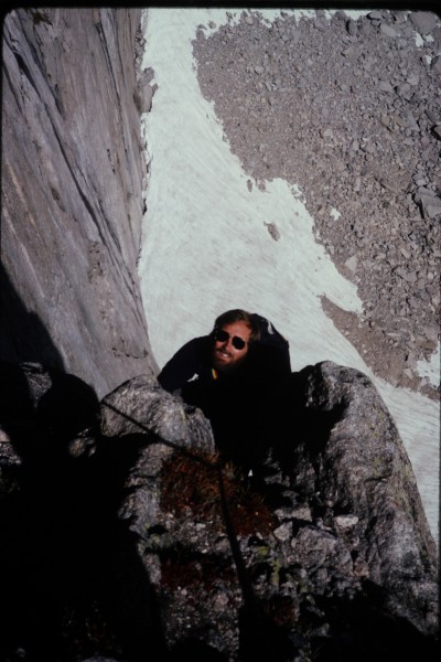 John approaching the uppermost ledges at the top of Stettners Ledges. ...