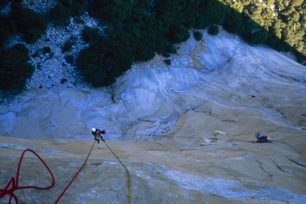 Me lowering Nick out from a belay low on the route.