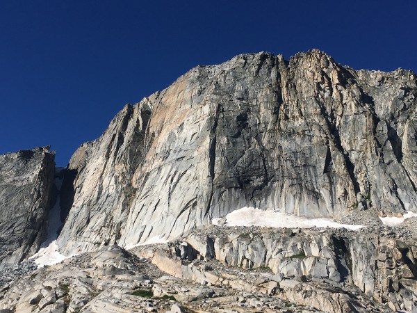 The big corner on the left. Looks like a fine ice gully on the left fo...