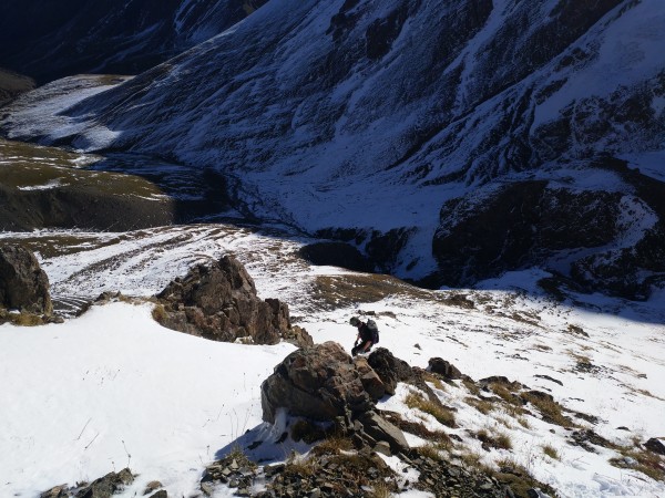 Weaving together consolidated snow patches low on the initial slope. O...