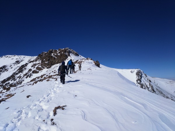 Approaching the north buttress, the only committed climbing on the rou...