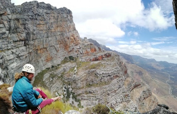 Having first lunch on top of the route