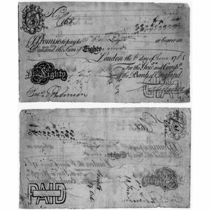 the first partially printed bank notes [that replaced the previously a...