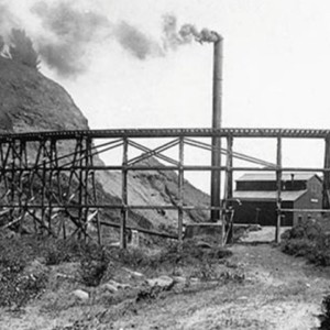 The Kohala Sugar Mill and its wooden flume in the early 1900s