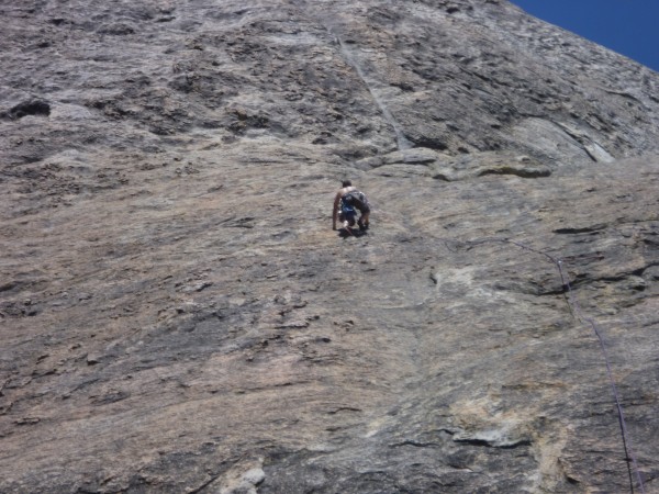 Mason heading up to the P2 belay.