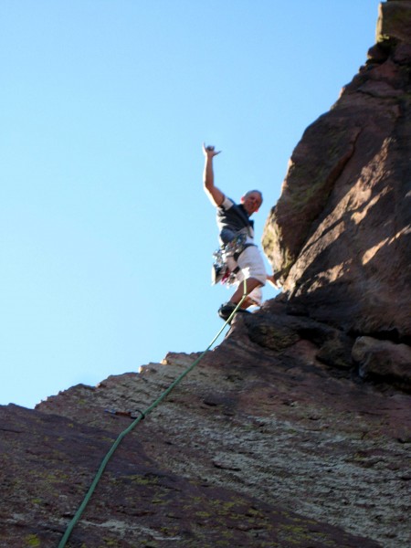 Just before going around the arete on pitch two