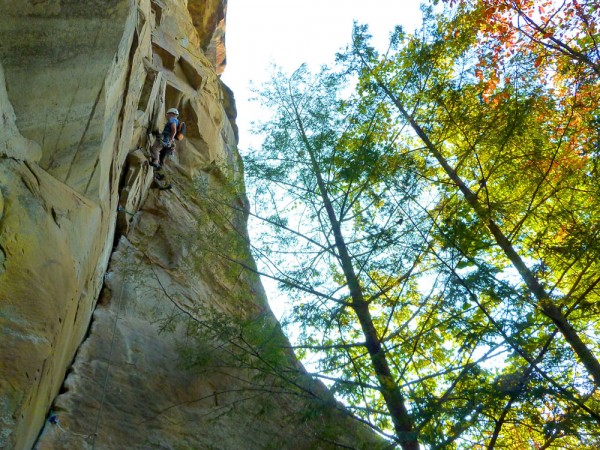 Jimmy starting up the first pitch of Punk Wave at Tallulah Gorge.