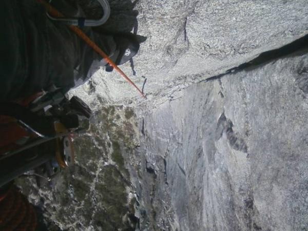 Second pitch right before second belay point looking down