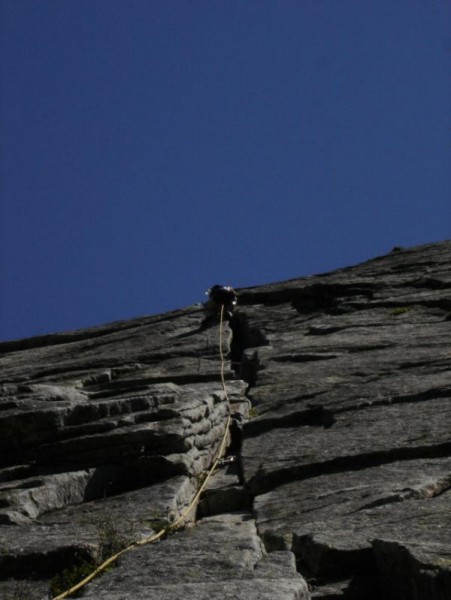 Second pitch of the climb. Recommended first lead rout very safe.