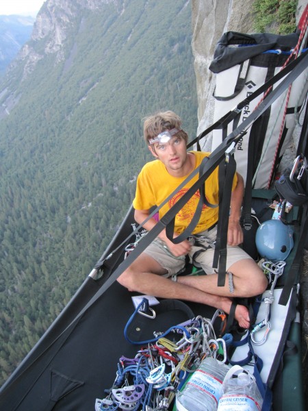 Sorting gear on top of pitch 19 on our portaledge