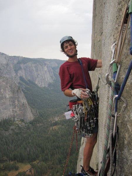 Random belay change, you can see the clouds starting to roll in.  The ...