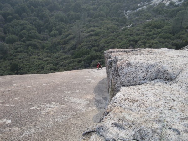 Looking down from Tollhouse Traverse anchor after doing the mantle fin...