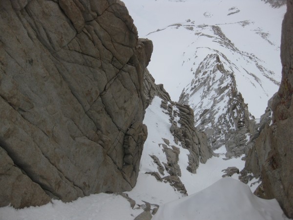 Looking down the couloir