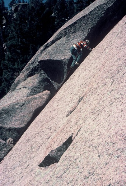 Rodger "Brokedownclimber" Raubach leading the 5.6 first pitch on Bisho...