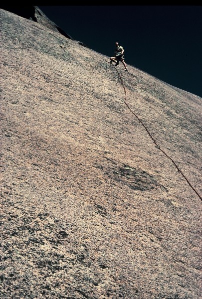 Gary Molzan at the second belay stance, after the wild face/friction a...