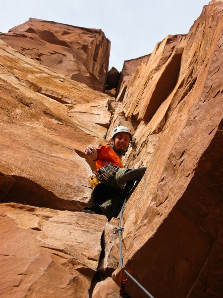 Me leading up first pitch on Castleton's North Chimney