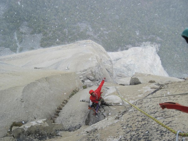 Climbing in a winter wonderland. Last pitch of the Nose; 5/2010.