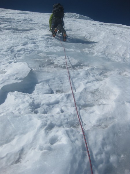 Shane climbing up first ice pitch