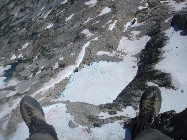 Precipice Lake.  Looking straight down from Eagle Scout Peak. Heavy sn...