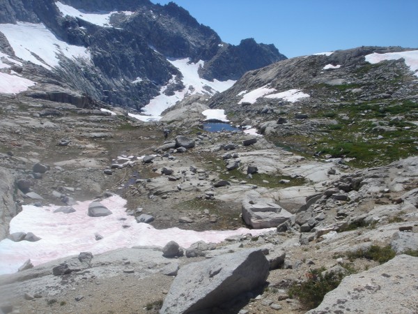 The source of the Kaweah river at Kaweah Gap. Descending the trail int...