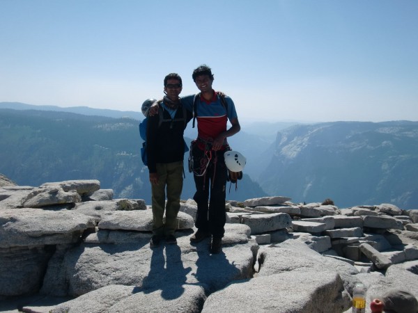 El Cap in the background. Anil and I.