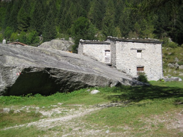 Rock and houses blend together.