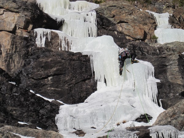 Scott on an autumn, here-today-gone-tomorrow drip of ice in RMNP.